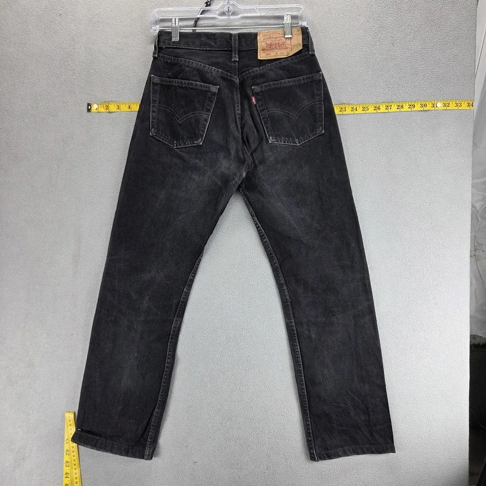 Vintage Levis 501 Jeans Mens Black Button Fly Made In USA Altered Hem Fits 26x27